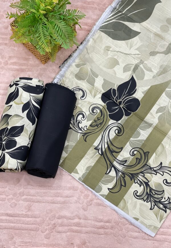 Black & Beige Khaddar Unstitched 3-Piece Suit with Digital Dupatta 1