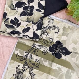 Black & Beige Khaddar Unstitched 3-Piece Suit with Digital Dupatta