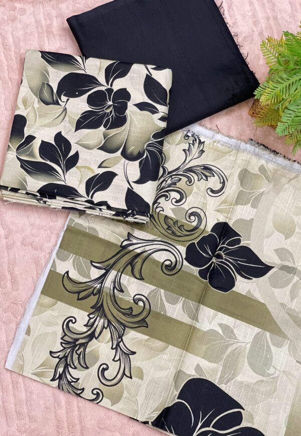 Black & Beige Khaddar Unstitched 3-Piece Suit with Digital Dupatta
