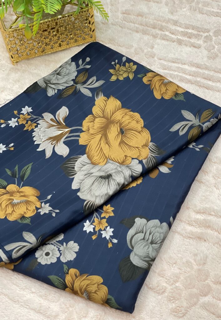 Deep Zinc Blue Floral Doria Lilan Unstitched 2-Piece Suit