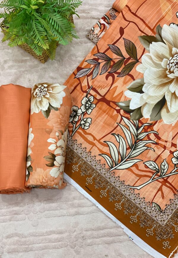 Soft Peach Khaddar Unstitched 3-Piece Suit with Beige Bold Floral & Digital Dupatta
