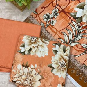 Soft Peach Khaddar Unstitched 3-Piece Suit with Beige Bold Floral & Digital Dupatta
