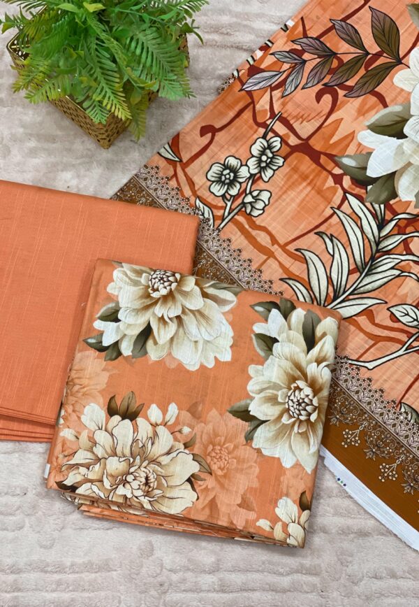 Soft Peach Khaddar Unstitched 3-Piece Suit with Beige Bold Floral & Digital Dupatta