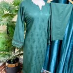 Green Doria Lilan Stitched 2-Piece Winter Suit with Lace Details