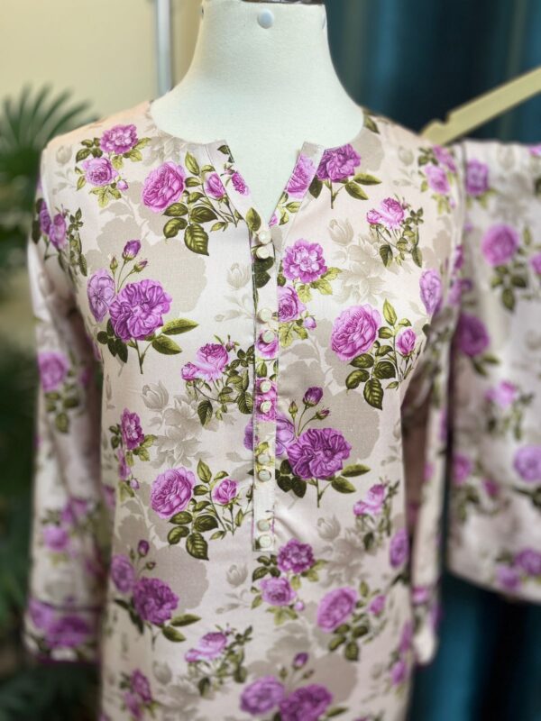 Beige Marina Stitched 2-Piece Winter Suit with Floral Print 2