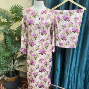 Beige Marina Stitched 2-Piece Winter Suit with Floral Print