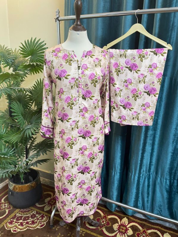 Beige Marina Stitched 2-Piece Winter Suit with Floral Print