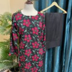 Black & Red Floral Doria Lilan Stitched 2-Piece Winter Suit with Lace Details
