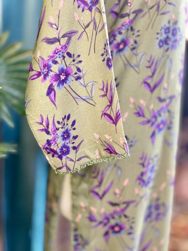 Deep Olive Green Marina Stitched 2-Piece Winter Suit with Plum Floral & Lace Details 1