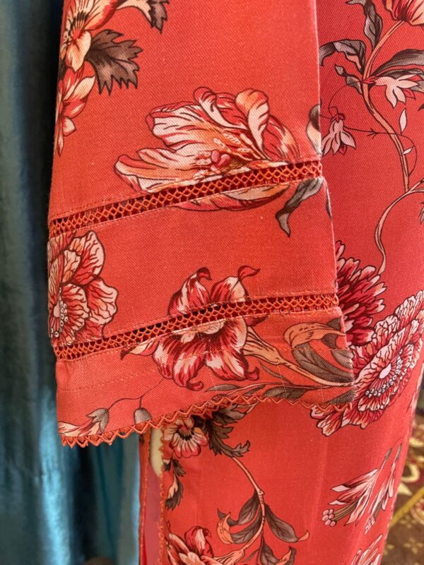 Rust Orange Floral Marina Stitched 2-Piece Winter Suit with Lace Details 1