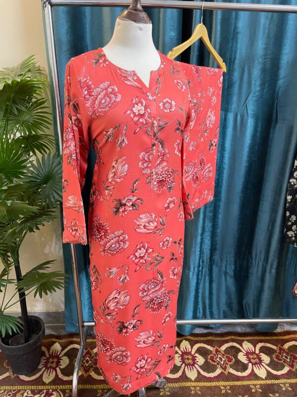 Rust Orange Floral Marina Stitched 2-Piece Winter Suit with Lace Details