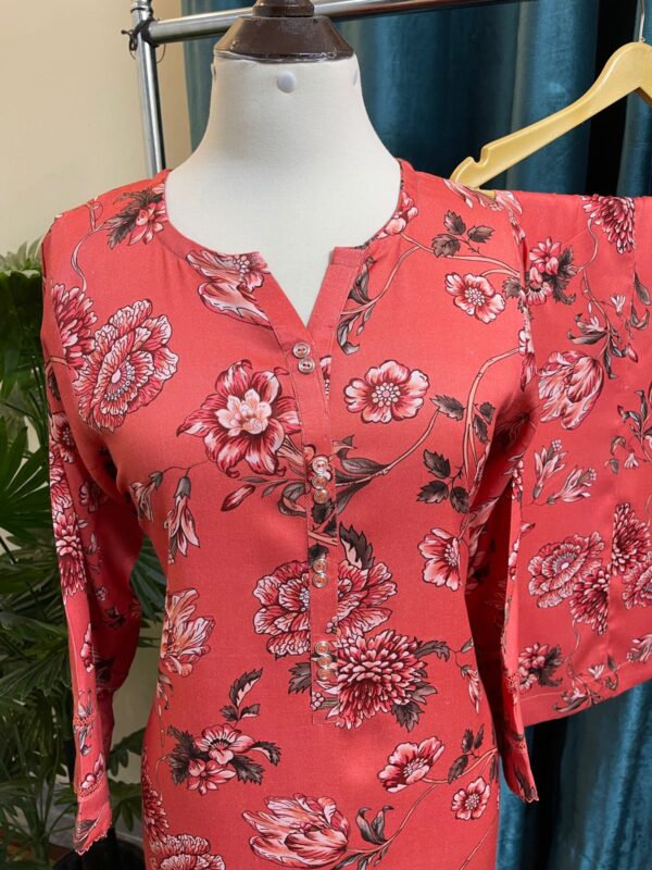 Rust Orange Floral Marina Stitched 2-Piece Winter Suit with Lace Details 2