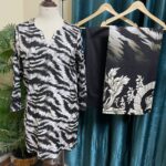 Black & White Zebra Print Lilan Stitched 3-Piece Suit with Floral Dupatta