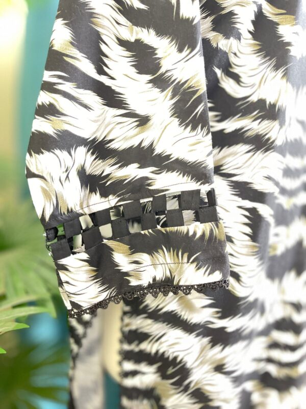 Black & White Zebra Print Lilan Stitched 3-Piece Suit with Floral Dupatta