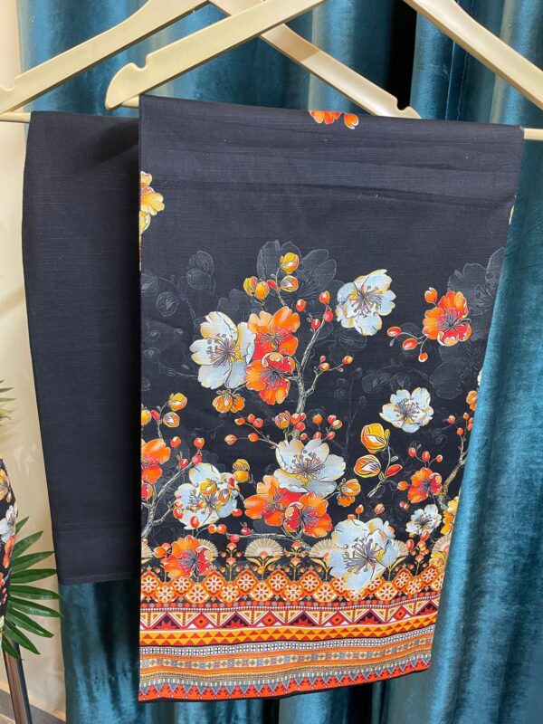 Black Khaddar Stitched 3-Piece Suit with Multicolor Floral & Digital Dupatta 3