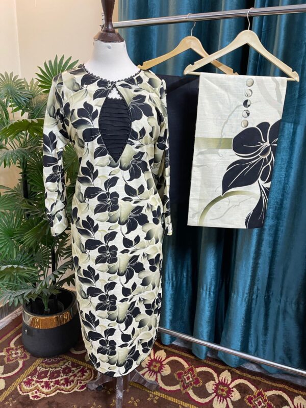 Black & Beige Khaddar Stitched 3-Piece Suit with Digital Dupatta & Lace Details