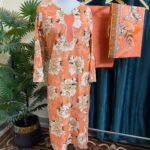 Soft Peach Khaddar Stitched 3-Piece Suit with Beige Bold Floral & Digital Dupatta with Lace Details