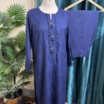 Blue Doria Lilan Stitched 2-Piece Winter Suit with Lace Details