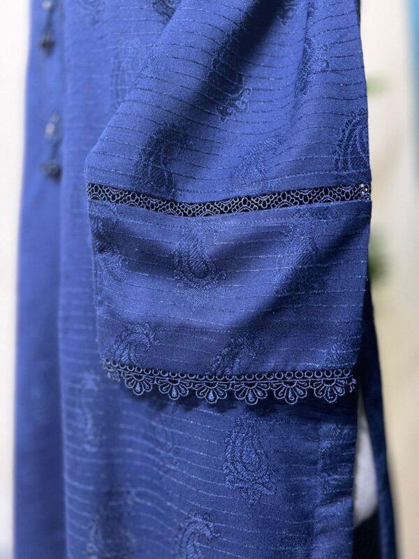 Blue Doria Lilan Stitched 2-Piece Winter Suit with Lace Details 2