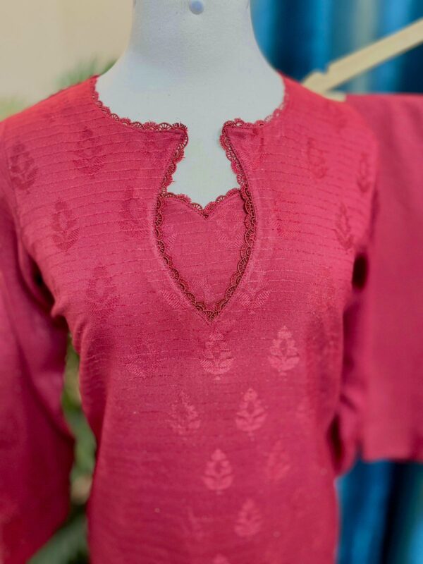 Red Doria Lilan Stitched 2-Piece Winter Suit with Lace Details 1