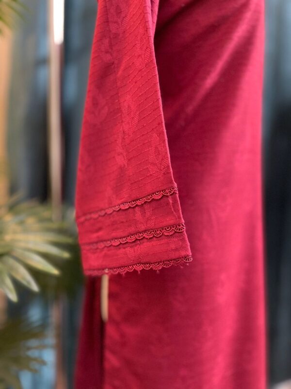 Red Doria Lilan Stitched 2-Piece Winter Suit with Lace Details 2