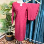 Red Doria Lilan Stitched 2-Piece Winter Suit with Lace Details