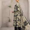 Black & Beige Khaddar Stitched 3-Piece Suit with Digital Dupatta & Lace Details