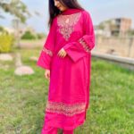 Shocking Pink Premium Lawn Stitched 3 Piece Suit