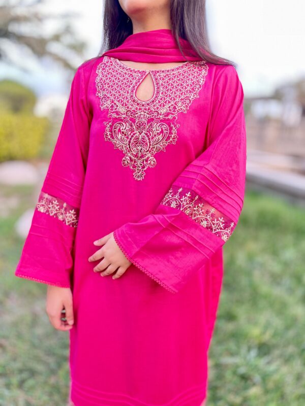 Shocking Pink Premium Lawn Stitched 3 Piece Suit