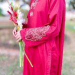 Deep Red Premium Lawn Stitched 3 Piece Suit