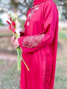 Deep Red Premium Lawn Stitched 3 Piece Suit