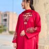 Deep Red Premium Lawn Stitched 3 Piece Suit 3