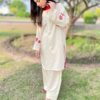 Beige Maroon Premium Lawn Stitched 3 Piece Suit