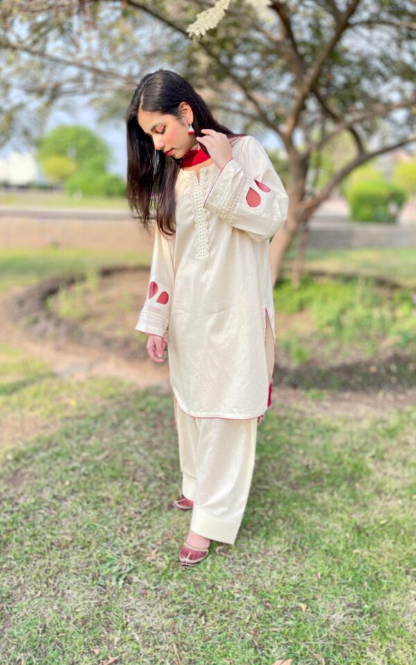 Beige Maroon Premium Lawn Stitched 3 Piece Suit