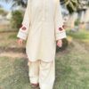 Beige Maroon Premium Lawn Stitched 3 Piece Suit 2