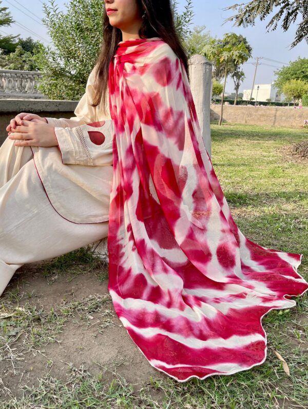 Beige Maroon Premium Lawn Stitched 3 Piece Suit 1