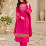 Shocking Pink Premium Lawn Stitched 3 Piece Suit